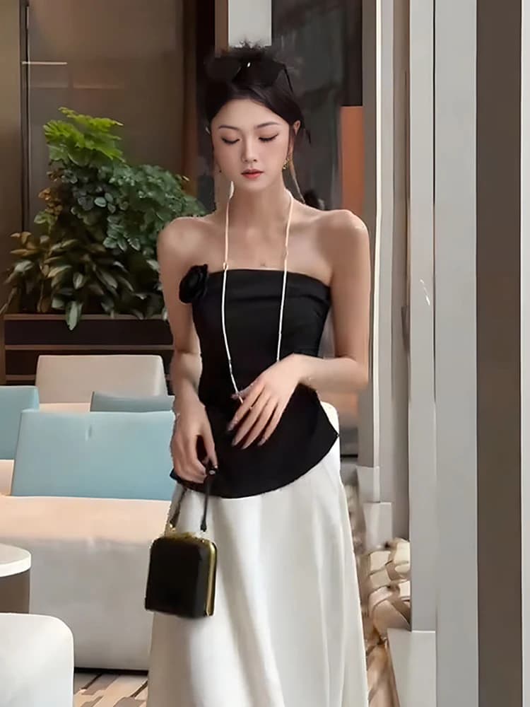 Sexy Floral Tube Top And Skirt Set Women's Summer Fashion Slimming Two-Piece Ensemble Hot Girl Outfit Polyester Fabric