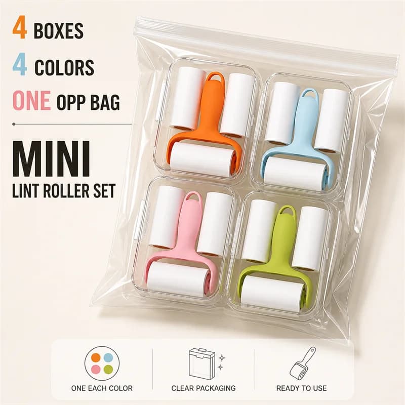 4PCS Portable Drum Hair Adhesive Mini Lint Roller Portable Dust Collector 4BOXES