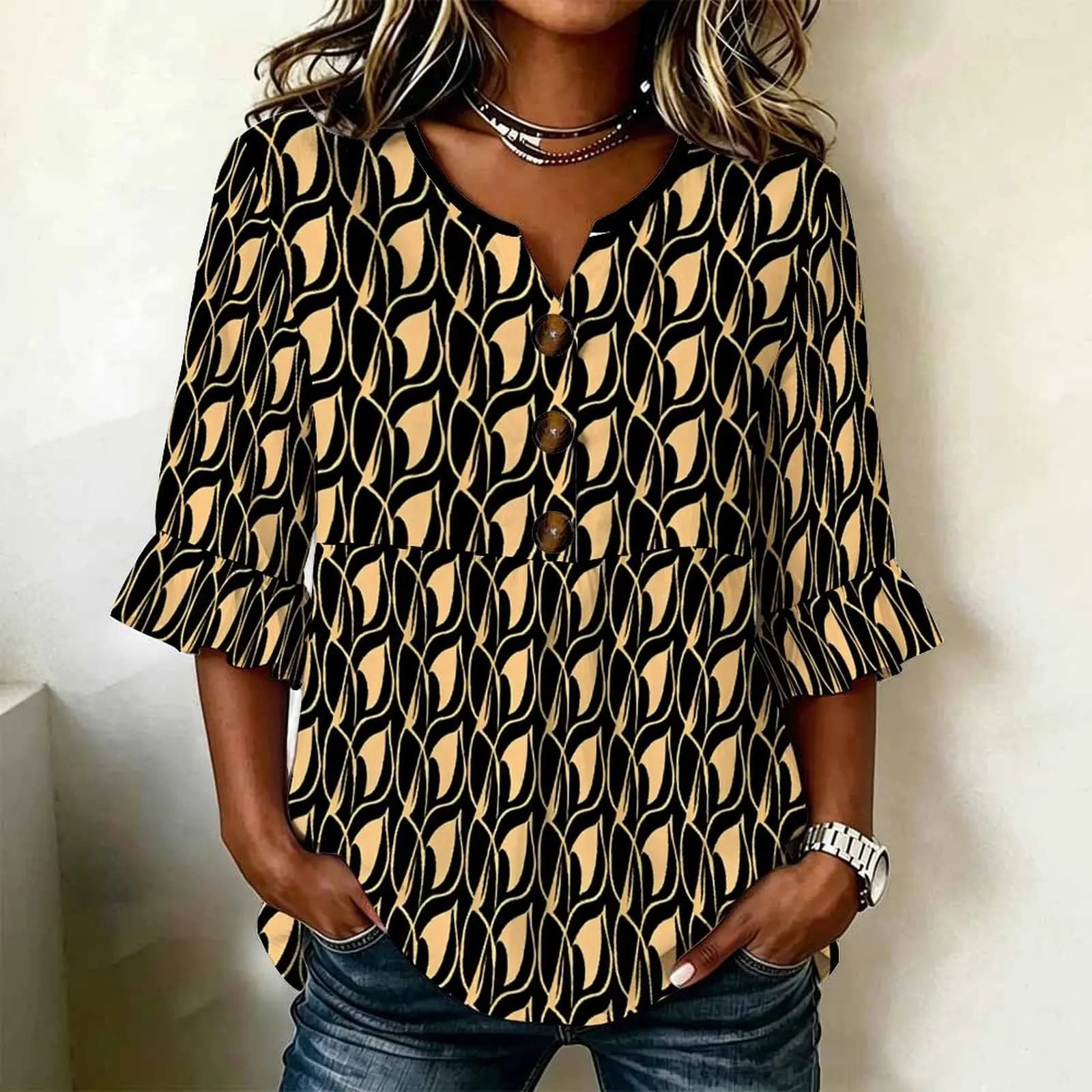 Elegant Round Neck Half Sleeve Fashion Retro Women's Printed Top Everyday Fashion T-Shirt