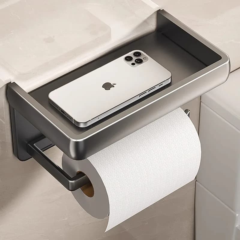 1pc porta carta igienica in lega di alluminio montaggio a parete WC organizer per riporre carta in rotolo porta mensola per telefono accessori per il bagno