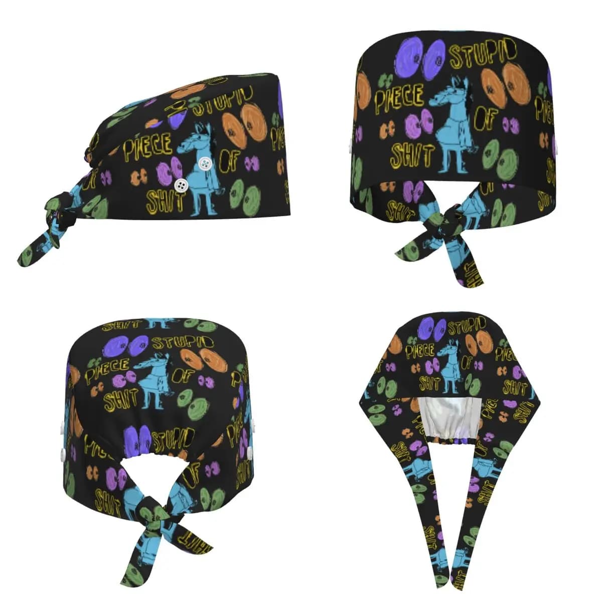 Cartoon Bojack Horseman Stupid Piece Of Shit Scrub Hat Doctor Working Surgical Cap Men Women Adjustable Nursing Caps for Dentist