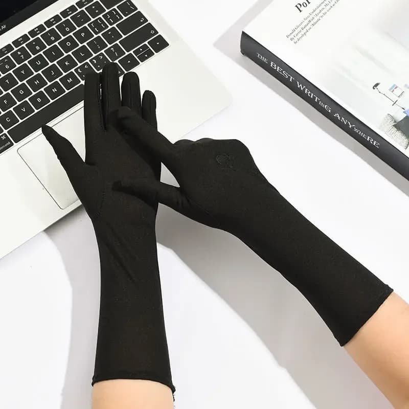 Spring Summer Sun Protection Driving Gloves Outdoor Sports Cycling Medium-long Embroidered Women Thin Elastic Etiquette Gloves