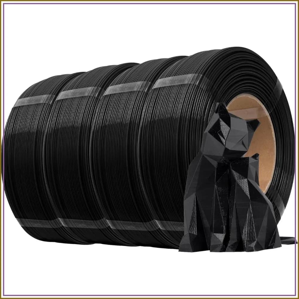 1.75mm PLA+ Refill Filament 4 Rolls 1KG Each, Spoolless 3D Printer Filament, Black, High Speed Printing