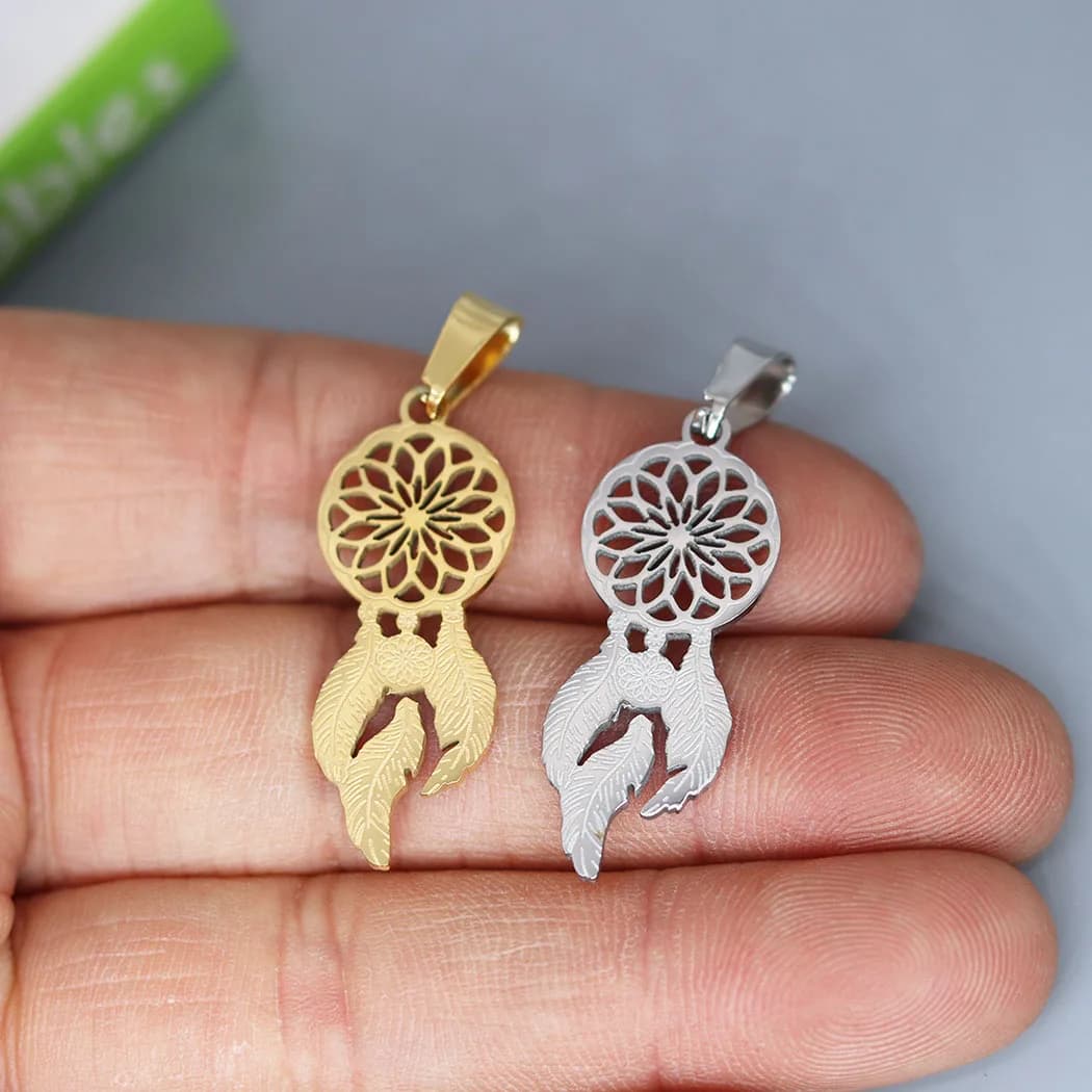 2Pcs/lot Tiny Dream Catcher Pendant Charm For Necklace Bracelets Jewelry Crafts Making Findings Handmade Stainless Steel Charm