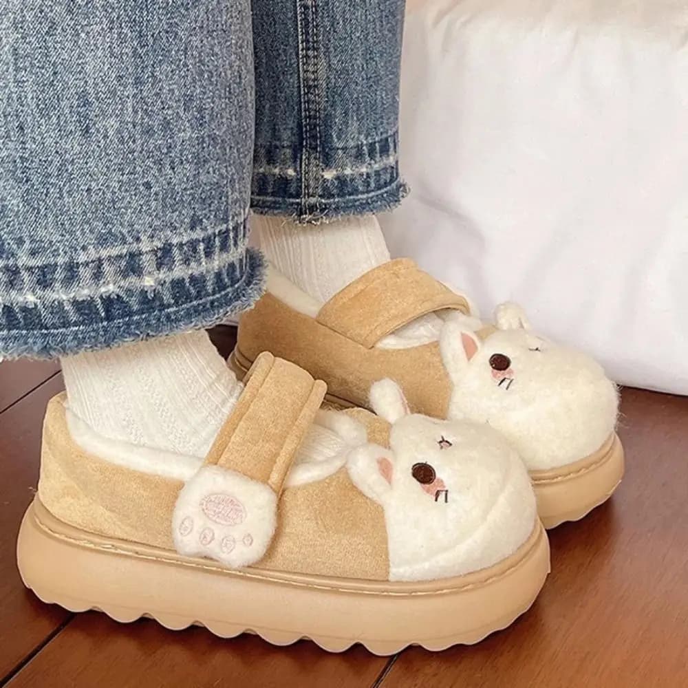 Moda Cartoon Zampa di gatto Scarpe Kawaii Homewear Pantofole spesse e calde Lolita Scarpe in cotone Mary Jane con suola spessa da esterno