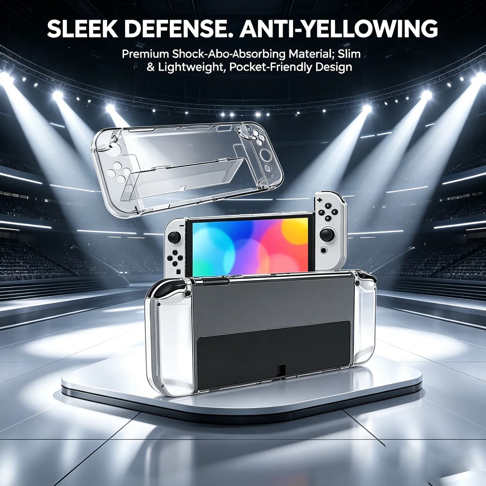 Suitable for Switch OLED Crystal Case with Stand Switch OLED Split Protective Cover, Protective Case with Stand Game accessories