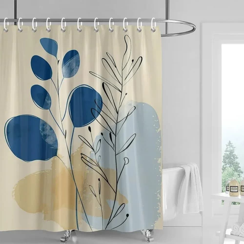 Tenda da doccia in tessuto morbido per bagno in stile nordico, modello astratto di piante tropicali, tenda decorativa per bagno impermeabile