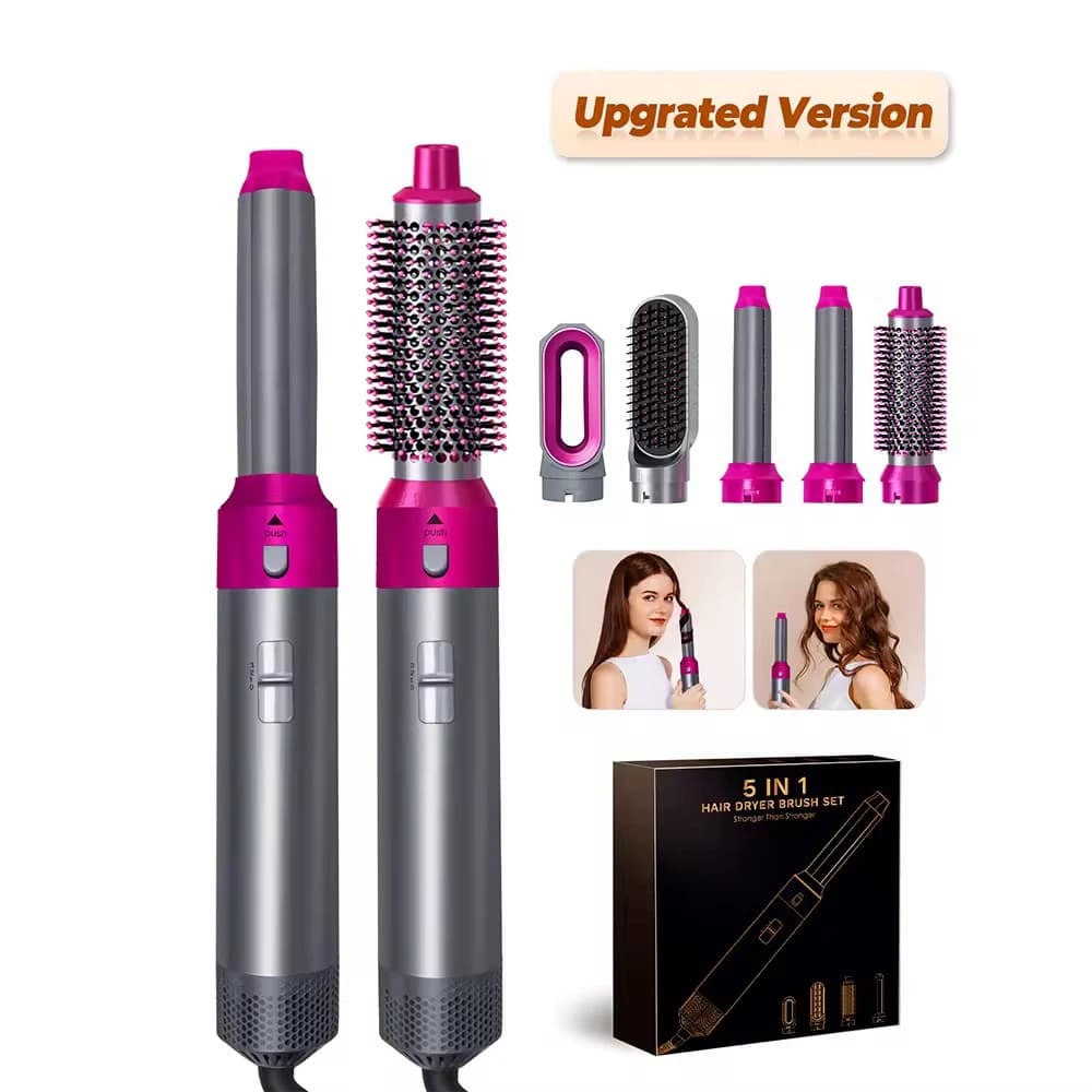 Asciugacapelli 5-in-1 Pettine elettrico per capelli Ioni negativi Spazzola per bigodino dritto Asciugacapelli Pettine ad aria Kit spazzola rimovibile Strumento