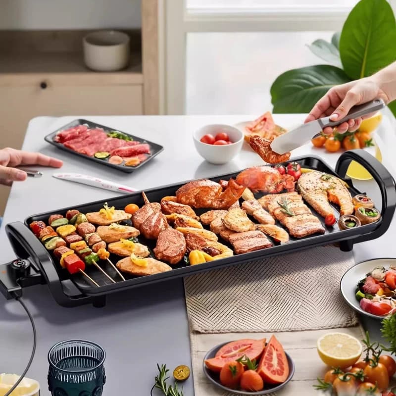 Piastra elettrica senza fumo per uso domestico, padella antiaderente multifunzionale per barbecue, aumenta il vassoio da forno, griglia per carne