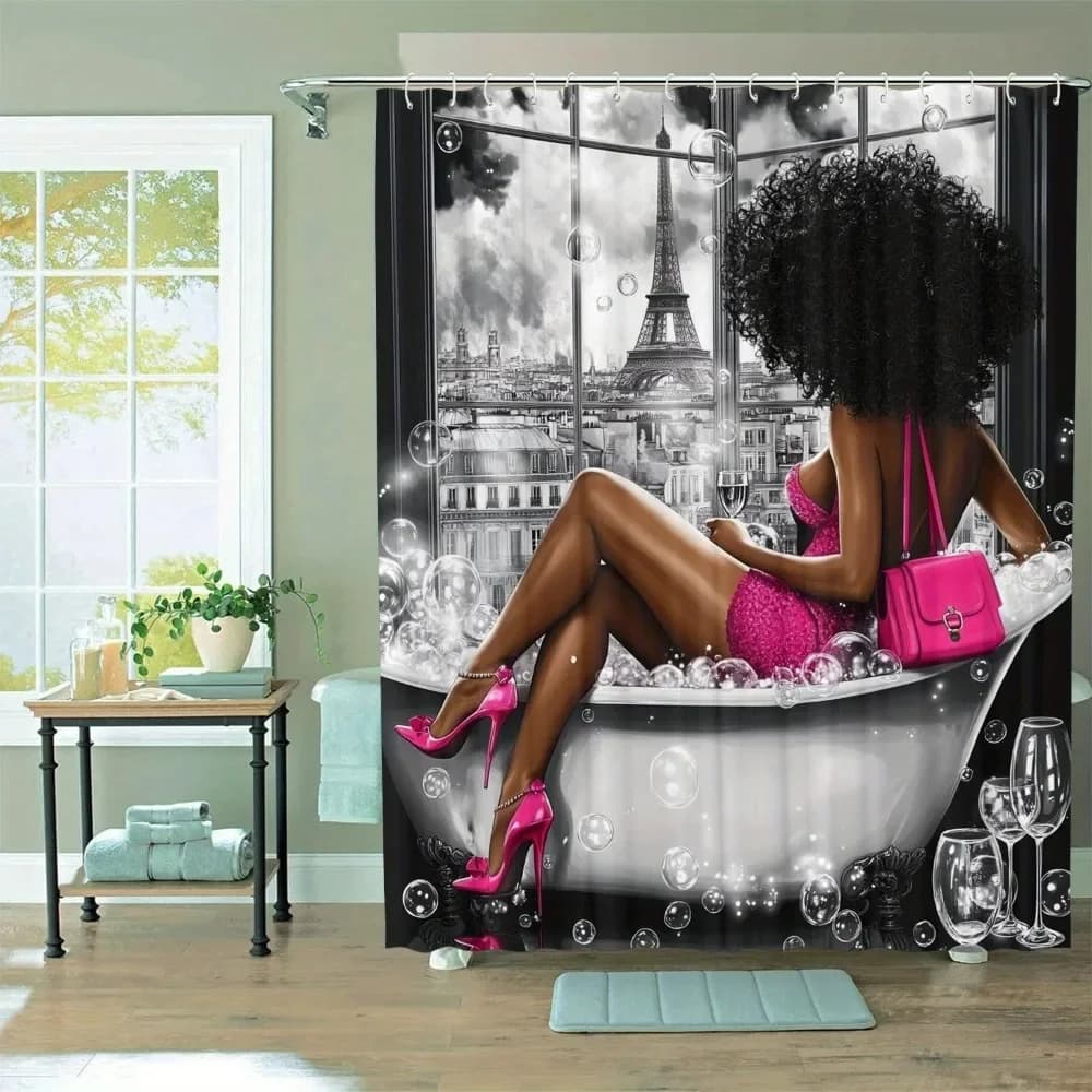 Beautiful Black Pattern Shower Curtain Waterproof for Room Home Hotel Machine Washable Curtain Waterproof Bathroom