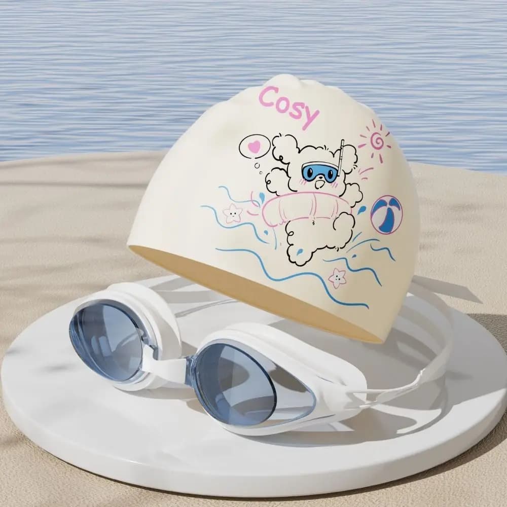 Cartoon Swimming Caps Comfortable No Tightening Silicone Swim Caps Waterproof Ear Protection Cat Swim Caps Women Girls