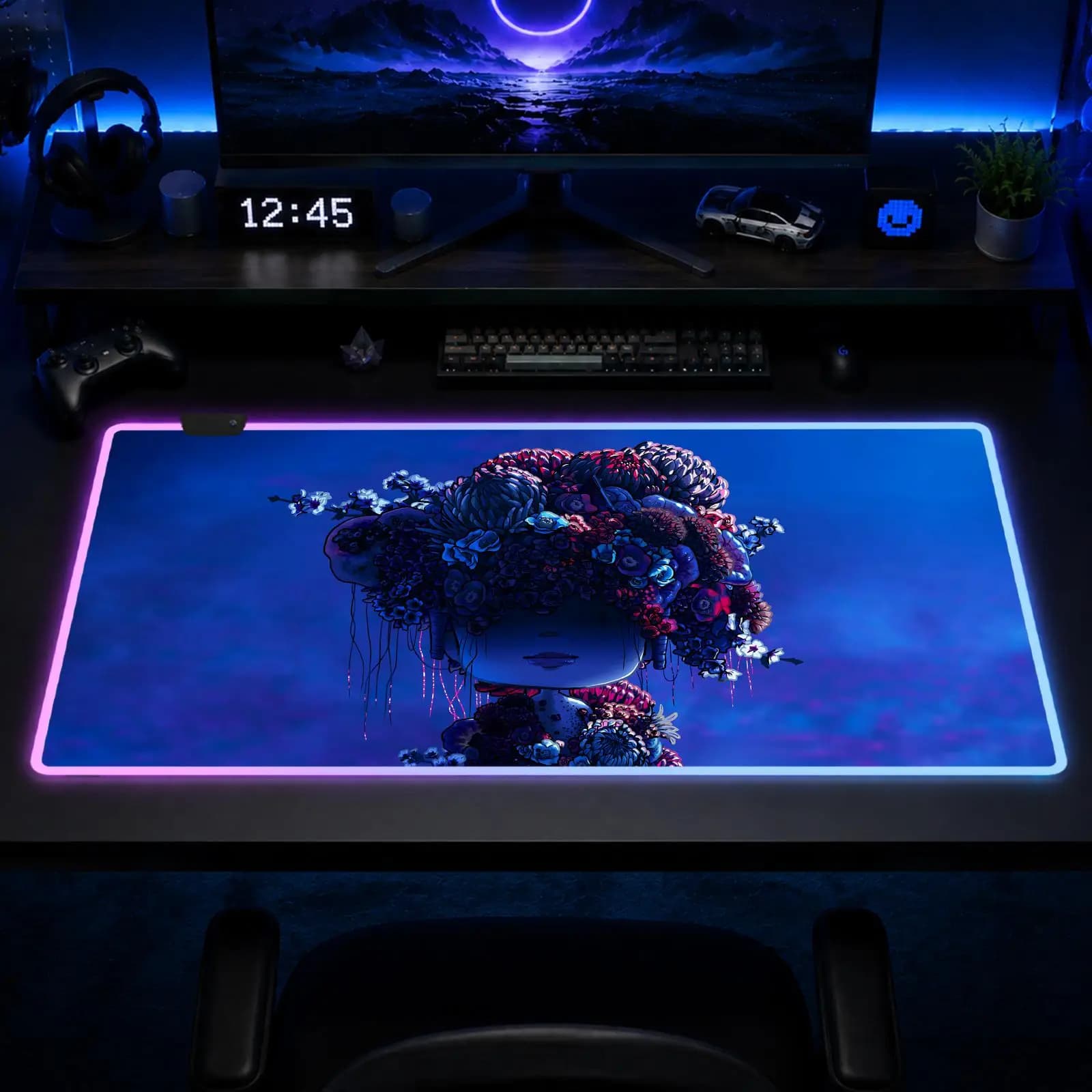Tappetino per mouse Silent Hill F, tappetino per mouse da gioco Anime XXL RGB, tappetini da scrivania a LED, tappetini da tavolo retroilluminati in gomma per desktop