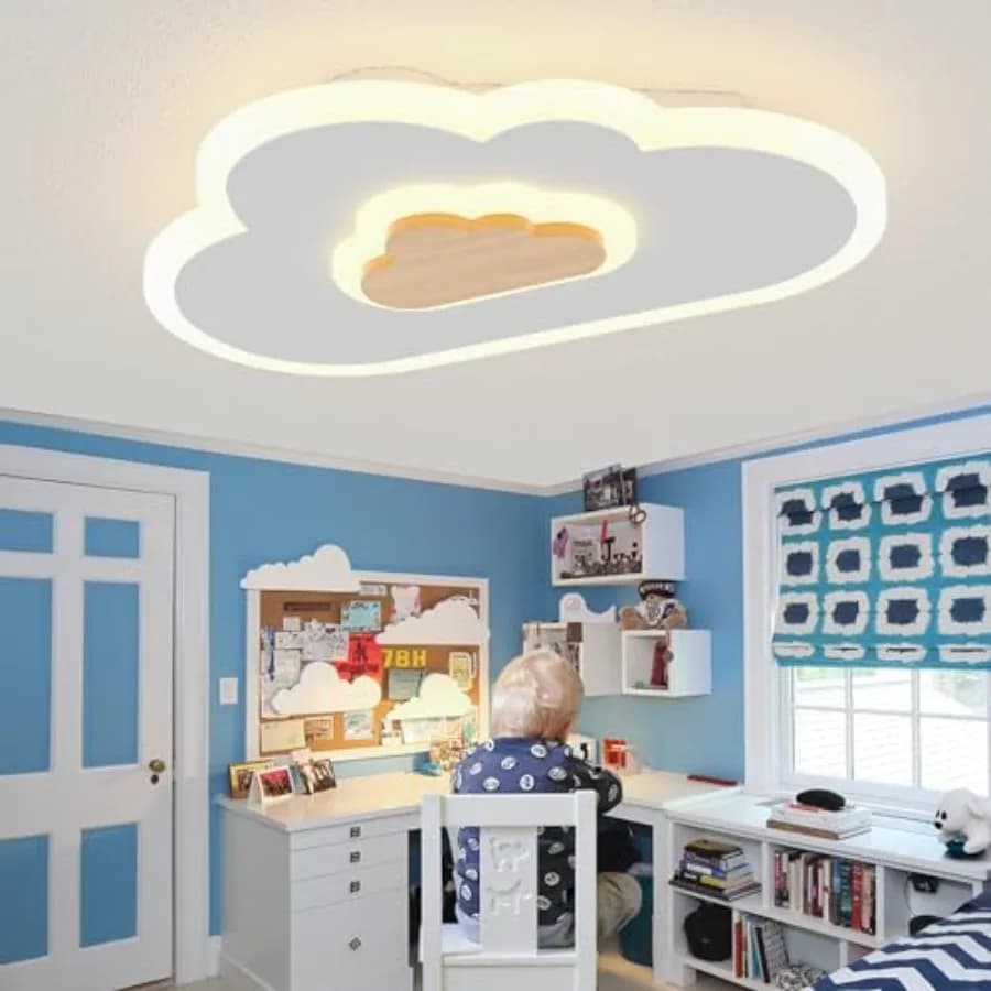 Plafoniera LED Dimmerabile a Forma di Nuvola con Telecomando 20W, Lampada da Soffitto Creativa in Legno per Camera da Letto