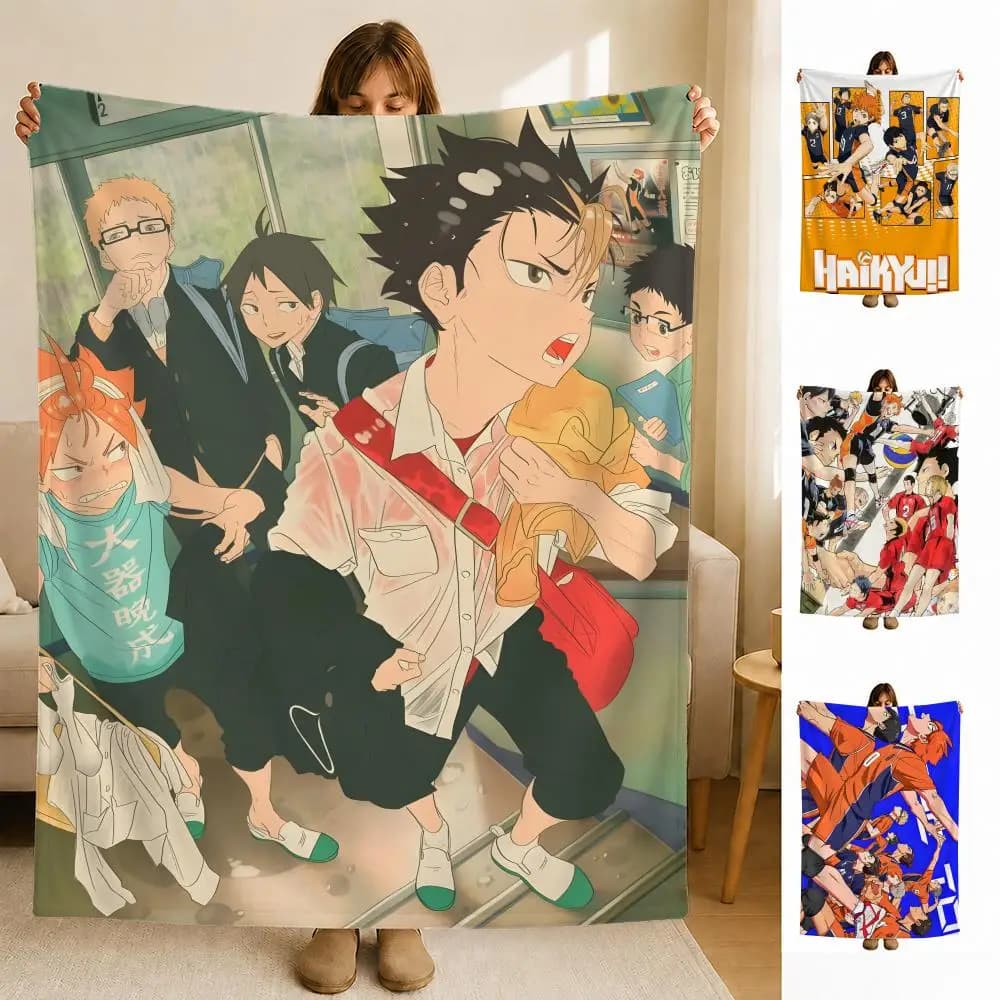 anime H-Haikyu Volleyball Throw Soft Flannel Blanket for Bed Bedroom Sofa Picnic Throw Skin-friendly Breathable Gift Cover