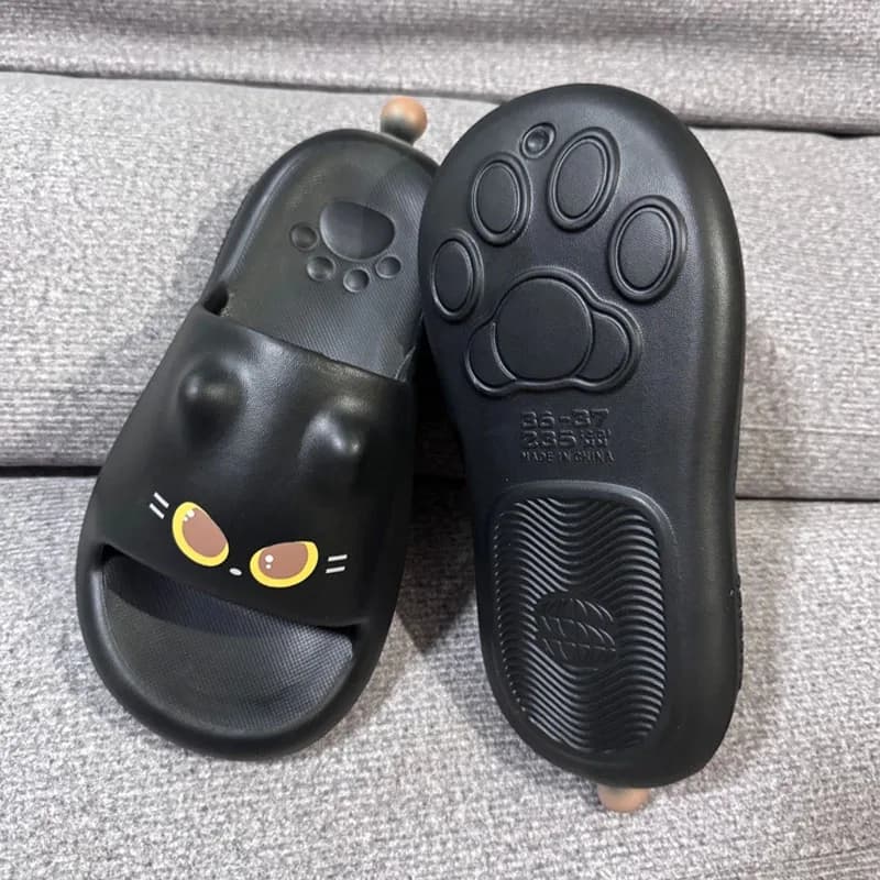 2026 New 3D slippers in Black Cat Zampa for Women, Soft in EVA, with Open Toe, for Interior and Exterior, Beach, Shower, Bathroom