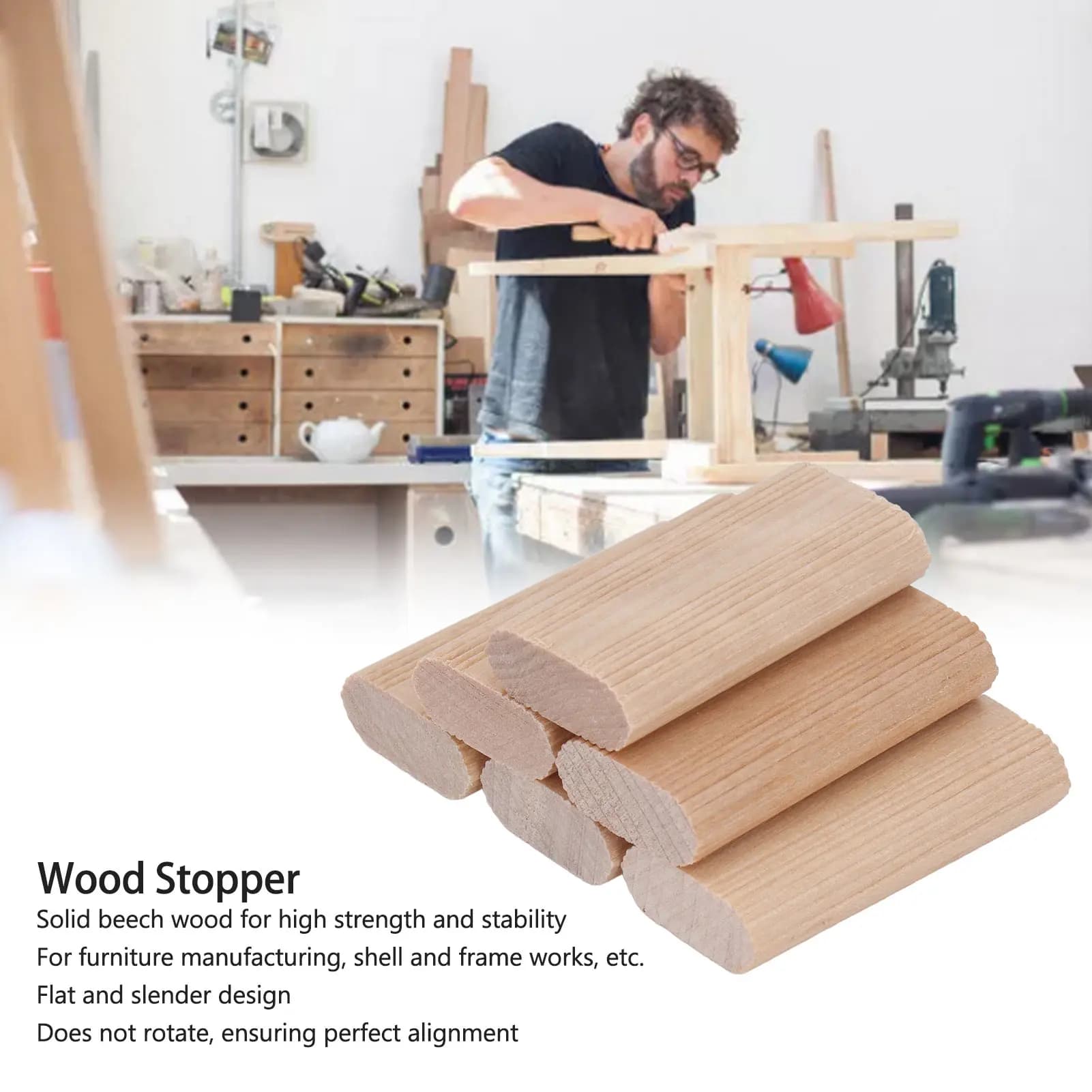 Set di 50 Tasselli in Legno di Faggio, Blocchi di Inserimento in Legno, Strumenti Professionali per Falegnameria, per Assemblaggio e Giunzione di Mobili