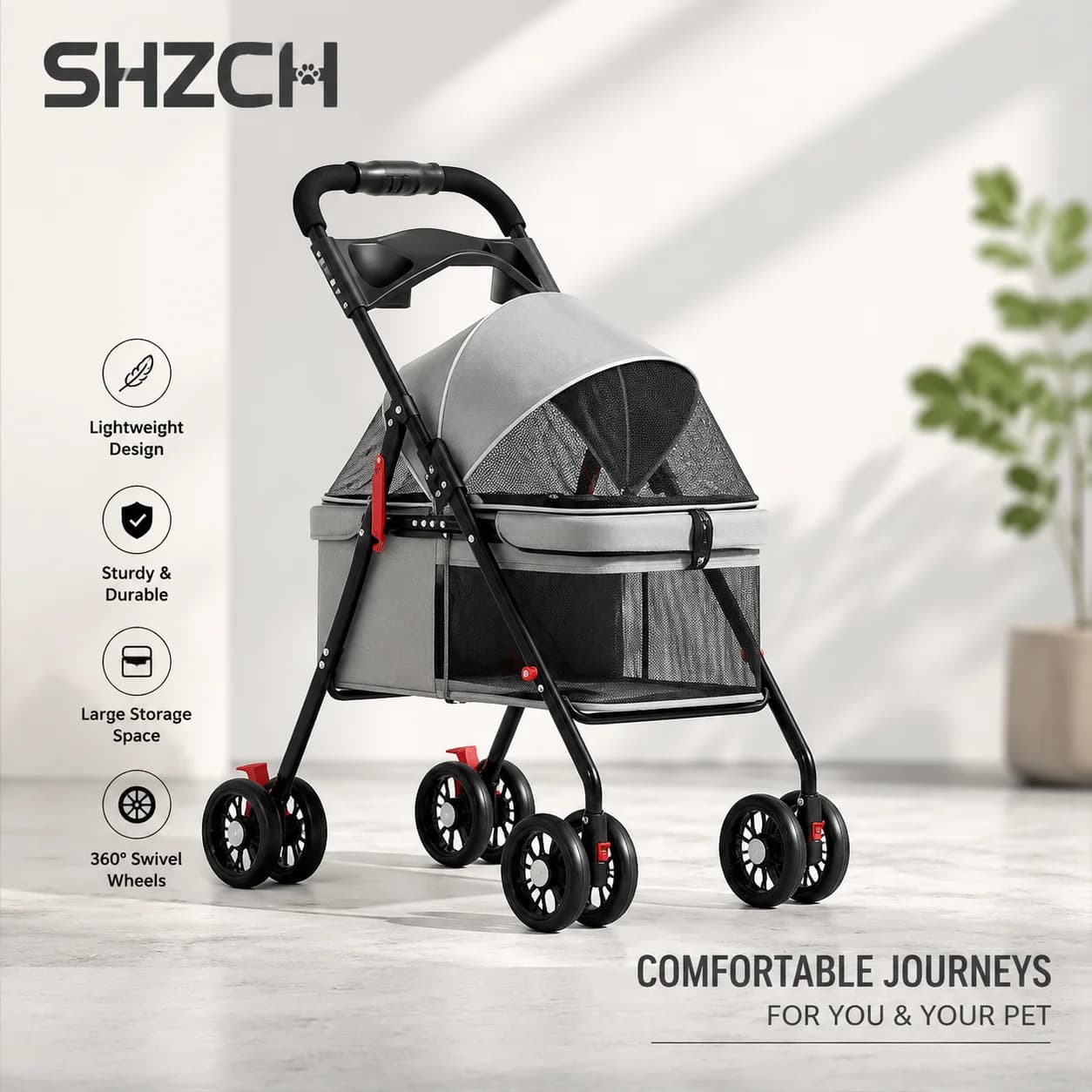 Foldable Pet Stroller Swivel Handle Dog Cart Cat Cart Wheelchair Lightweight Travel Carrier for Small Pets