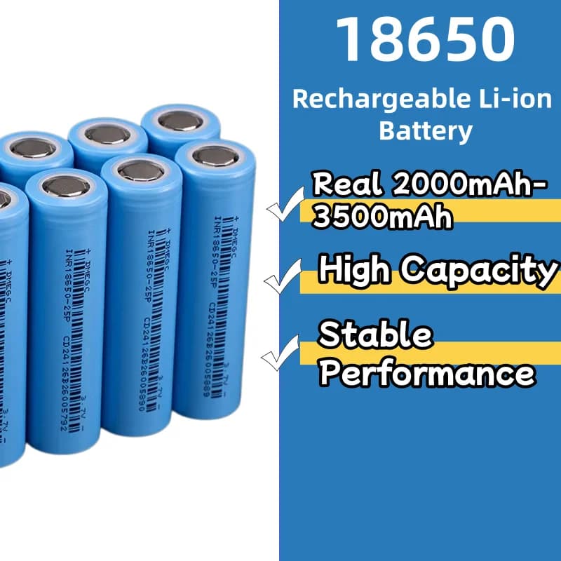 Batteria Ricaricabile agli Ioni di Litio 18650 2000mAh-3500mAh 3.7V ad Alta Potenza Corrente 10A~30A per Torcia, Power Bank, Fai da Te