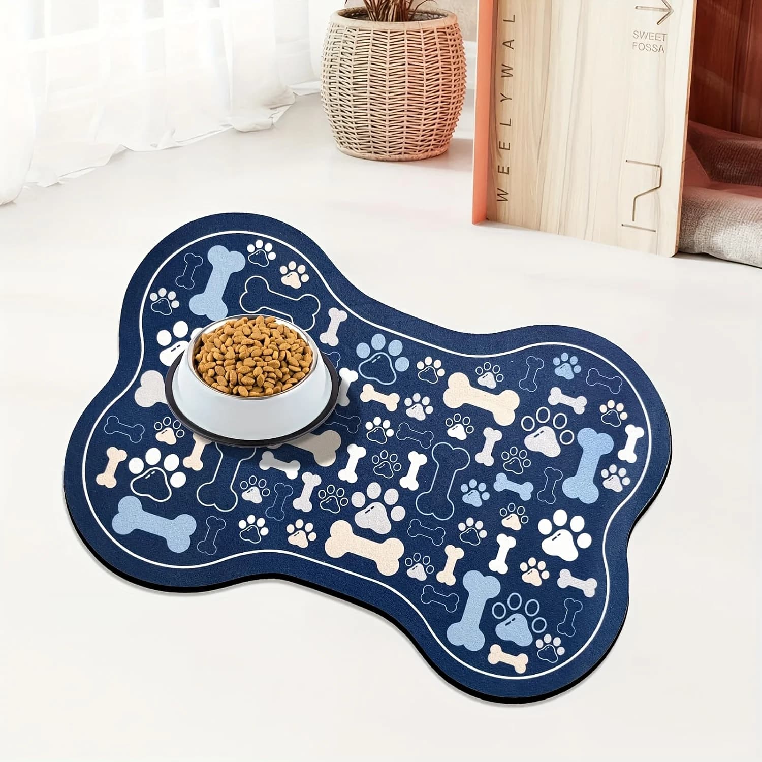 1pc Tappetino per alimentazione per cani con stampa geometrica antiscivolo a lisca di pesce - Tappetino per cibo per animali domestici e ciotola per acqua per cani di piccola e media taglia, facile da pulire,