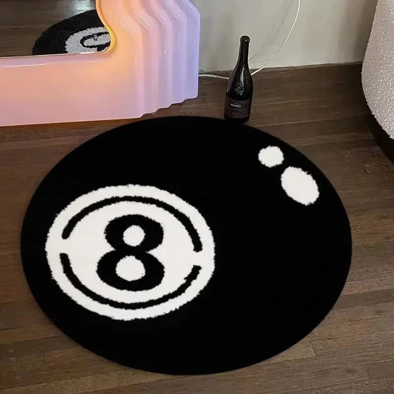 VIKAMA Creative No. Carpet by Billiards 8 Palles, Black and White in Contrast, Circular, Soft, Anti-slip, for Living, Furnishing Home