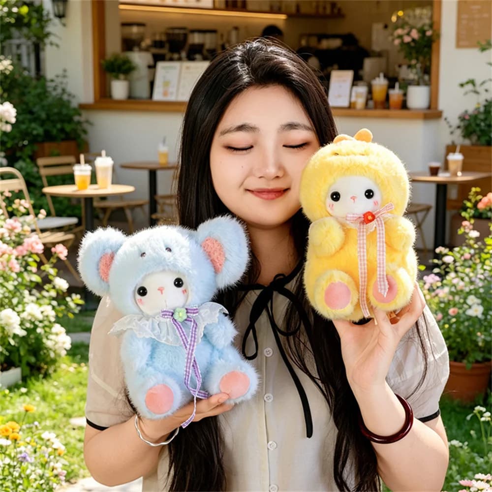 Kawaii Sheep Plush Doll In Cute Animal Outfit Soft Fluffy Lamb Stuffed Toy Lace Bow Design Kids Birthday Gift Home Decor