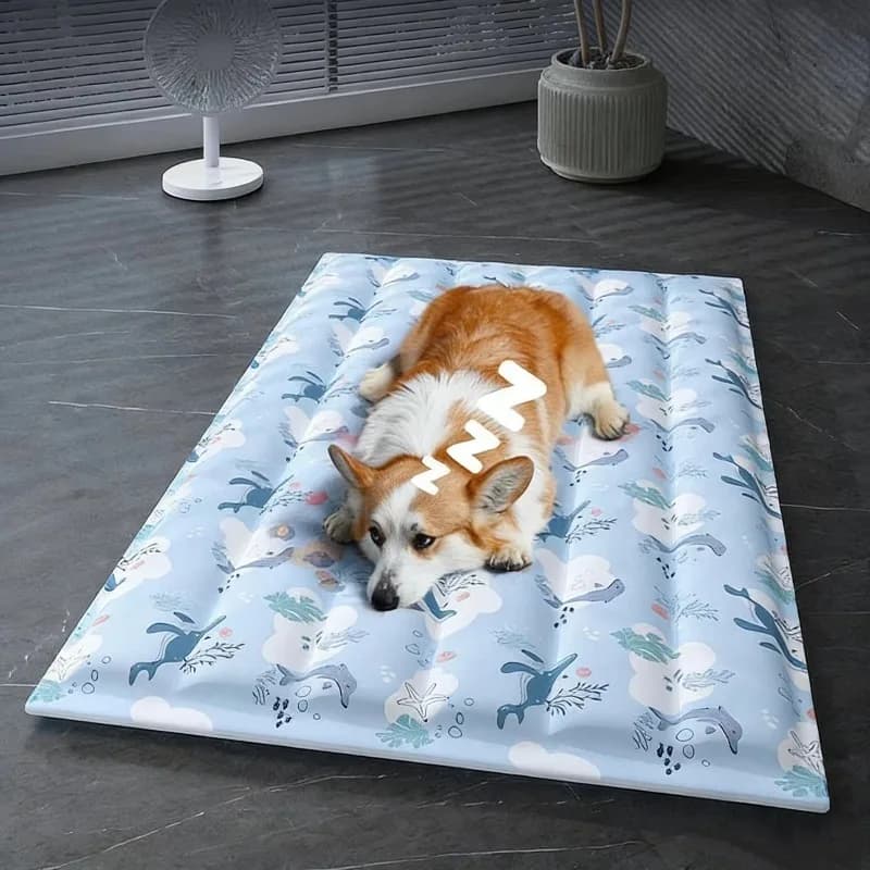Pet Ice Cooling Mat for Dogs & Cats-Snowflake Pattern Breathable Summer Cooling Bed & Floor Mat Indoor Use