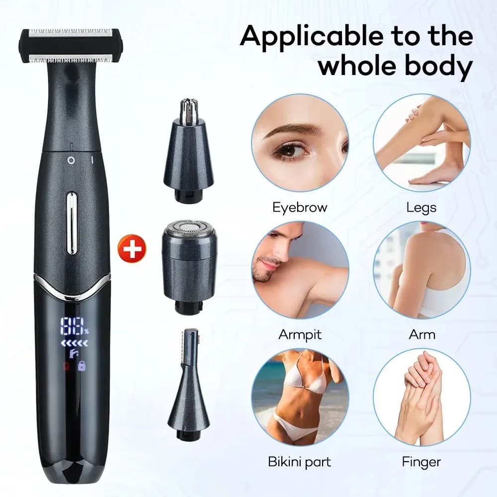 Rasoio Elettrico 6-in-1, Trimmer per Zona Bikini, Depilatore per Viso, Ascelle e Gambe, Strumento per la Rimozione dei Peli