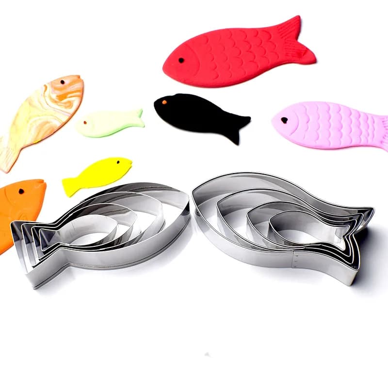 4 pezzi a forma di pesce taglierina per argilla polimerica stampo da taglio in acciaio inossidabile designer gioielli fai da te distintivo adesivo per frigorifero ceramica strumento in ceramica