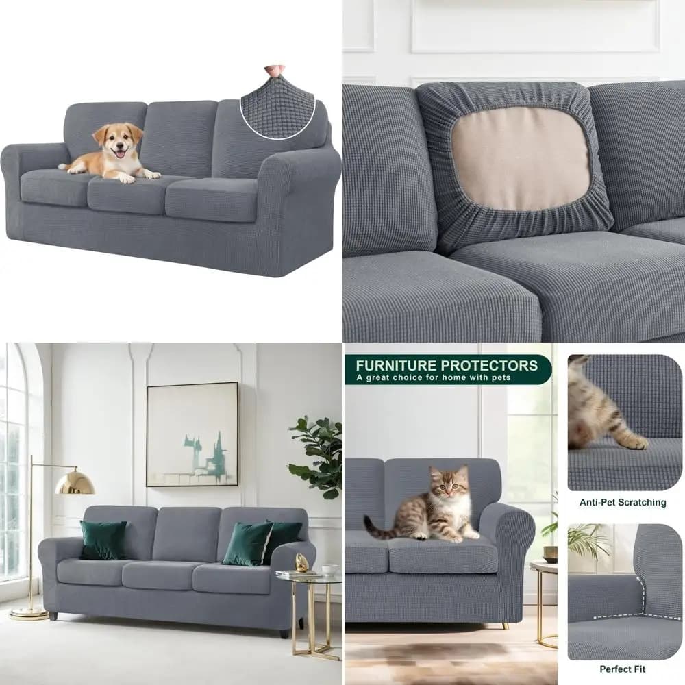 Washable elastic sofa covers for 3 cushion sofas with backrest and separate cushions, 7 piece sofa cover set