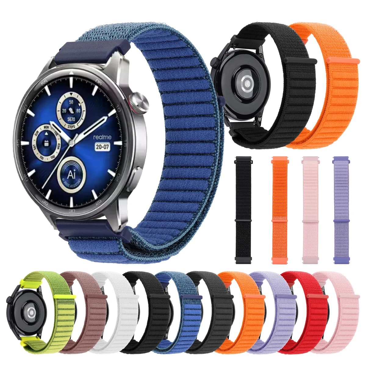 20 22mm cinturino sportivo per Realme Watch 3 2 S pro/S2 cinturino in nylon intrecciato per HUAWEI Watch 5 4 pro/GT 6 5 4 pro/GT6 cinturino Correa