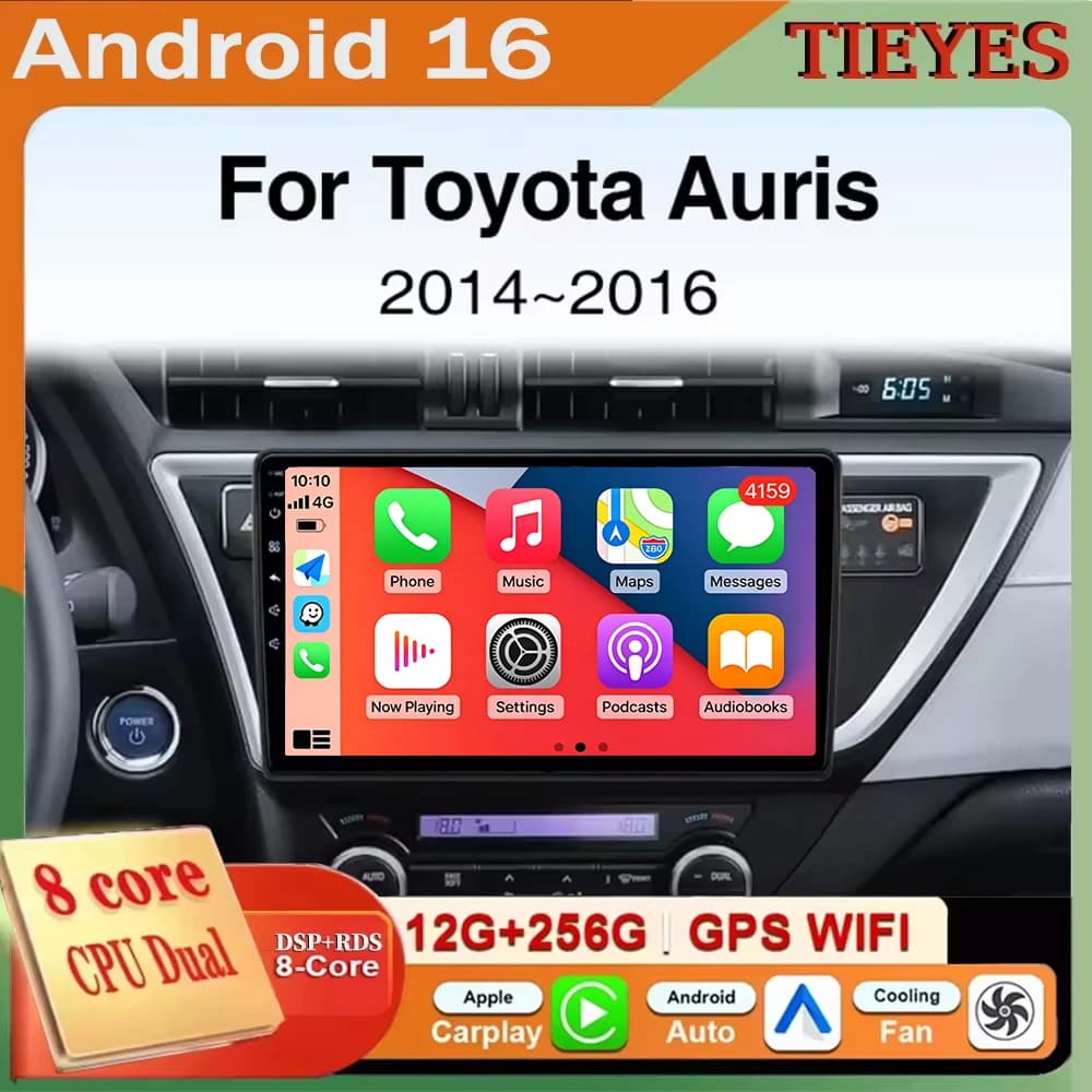 Autoradio Android 16 con Lettore Multimediale, Android Auto, Carplay e Navigatore per Toyota Auris 2013-2016 E160 E170 Corolla