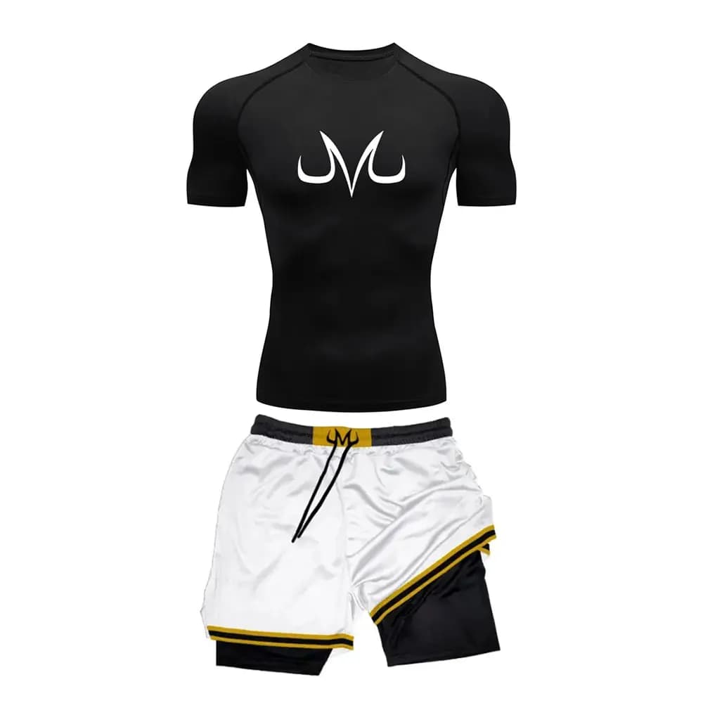 Men's Running Jumpsuit Print Souls Training Fitness Sports Clothing Set Compression Leggings Sports Performance Shorts for Gym Rash Guard