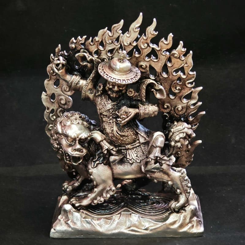 Damchen Garwa Nagpo Statue, Tibetan Buddhist Single-Horned Dharma Protector Sculpture Tantric Buddha Figurine for Altar Worship