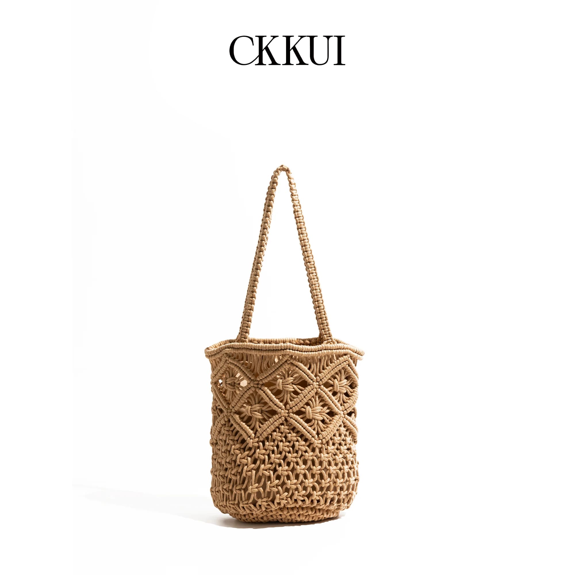 CKKUI Women's Hand Woven Bucket Bag with Hollowed Out Crochet Hooks, Single Shoulder Handbag, Fashionable for Summer Travel