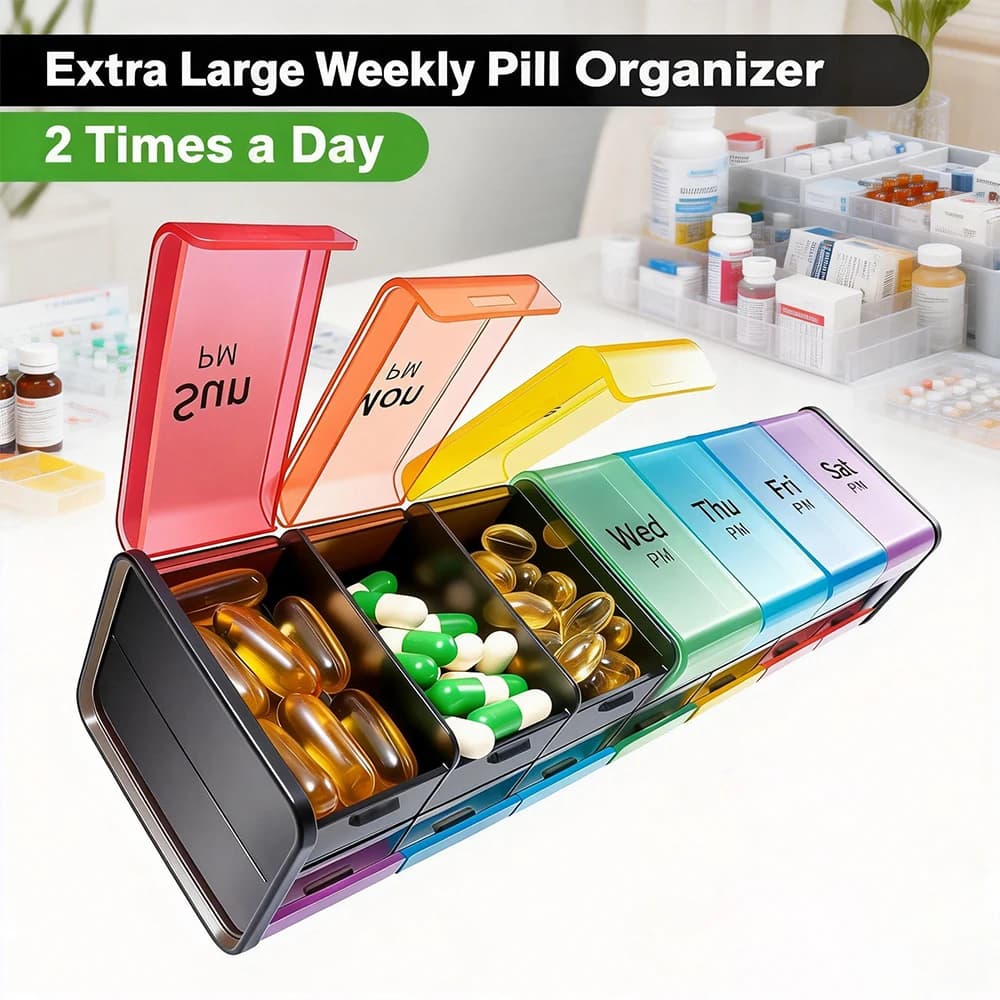 Ultimate Weekly Pill Organizer XXL Custodia AM/PM da 7 giorni con scomparti jumbo Custodia per medicinali senza BPA per oli di pesce e vitamine