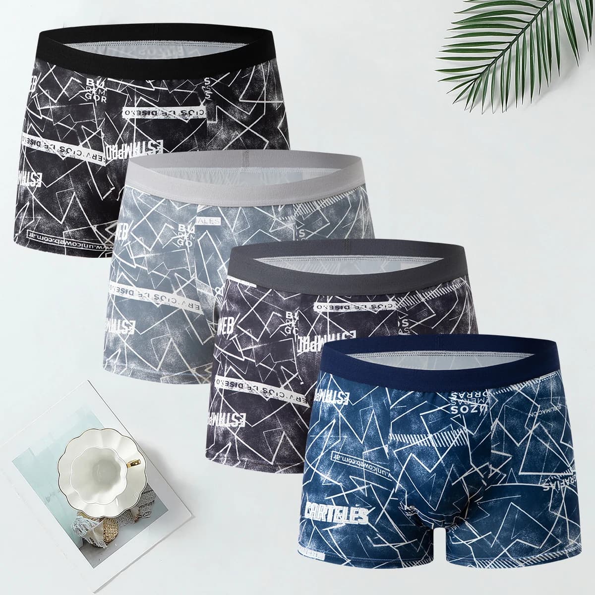 4-piece Set Of Men's Four Season Casual And Comfortable Underwear, Printed Boxer Shorts, Sporty And Comfortable Base Shorts