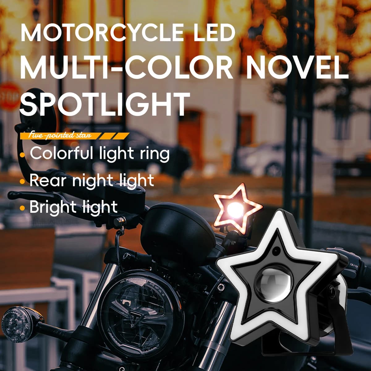 1 Pezzo Faro LED per Moto con Lente a Stella a Cinque Punte RGB, Luce Lampeggiante Creativa, Bianco Giallo, Abbagliante/Anabbagliante