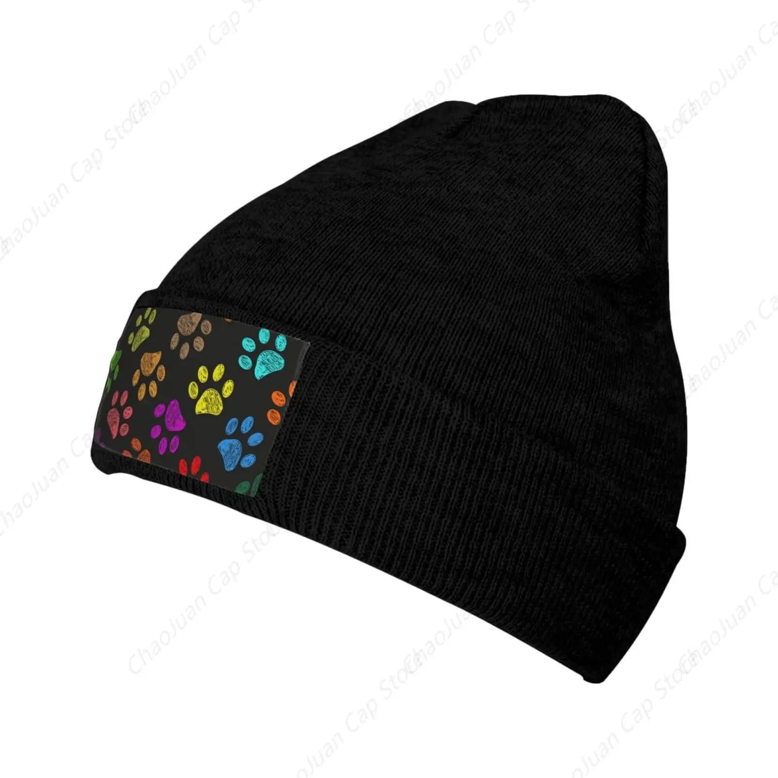 Cute Dog Paw Print Slouchy Knit Beanie Hat for Women Men Winter Soft Warm Hats Animal Knitted Skull Beanies Cap