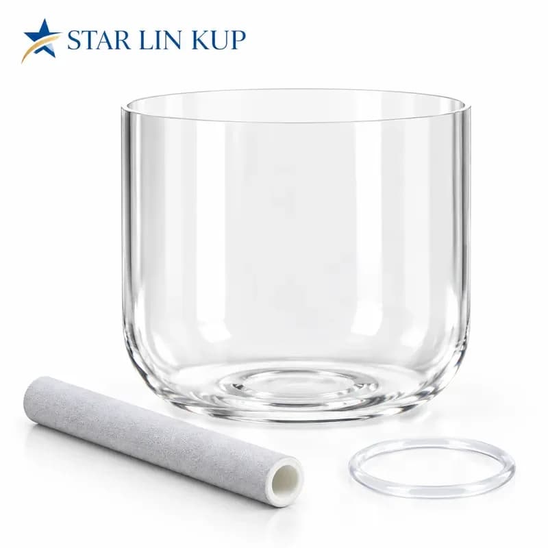 STAR LIN KUP 6 Inch Natural Clear Quartz Crystal Singing Bowl with Mallet for Sound Healing Therapy Chakra Balance Meditation