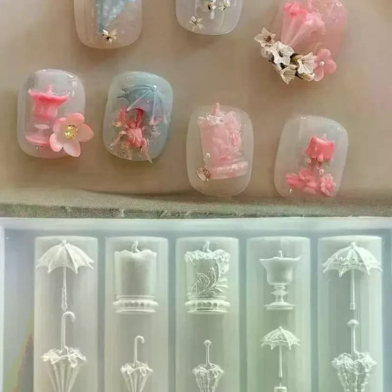 Stampo in Silicone 3D per Unghie con Farfalle e Fiori, Modello Trasparente con Fiocchi e Catene di Perline, Strumenti per Decorazione e Design Manicure Fai-da-Te