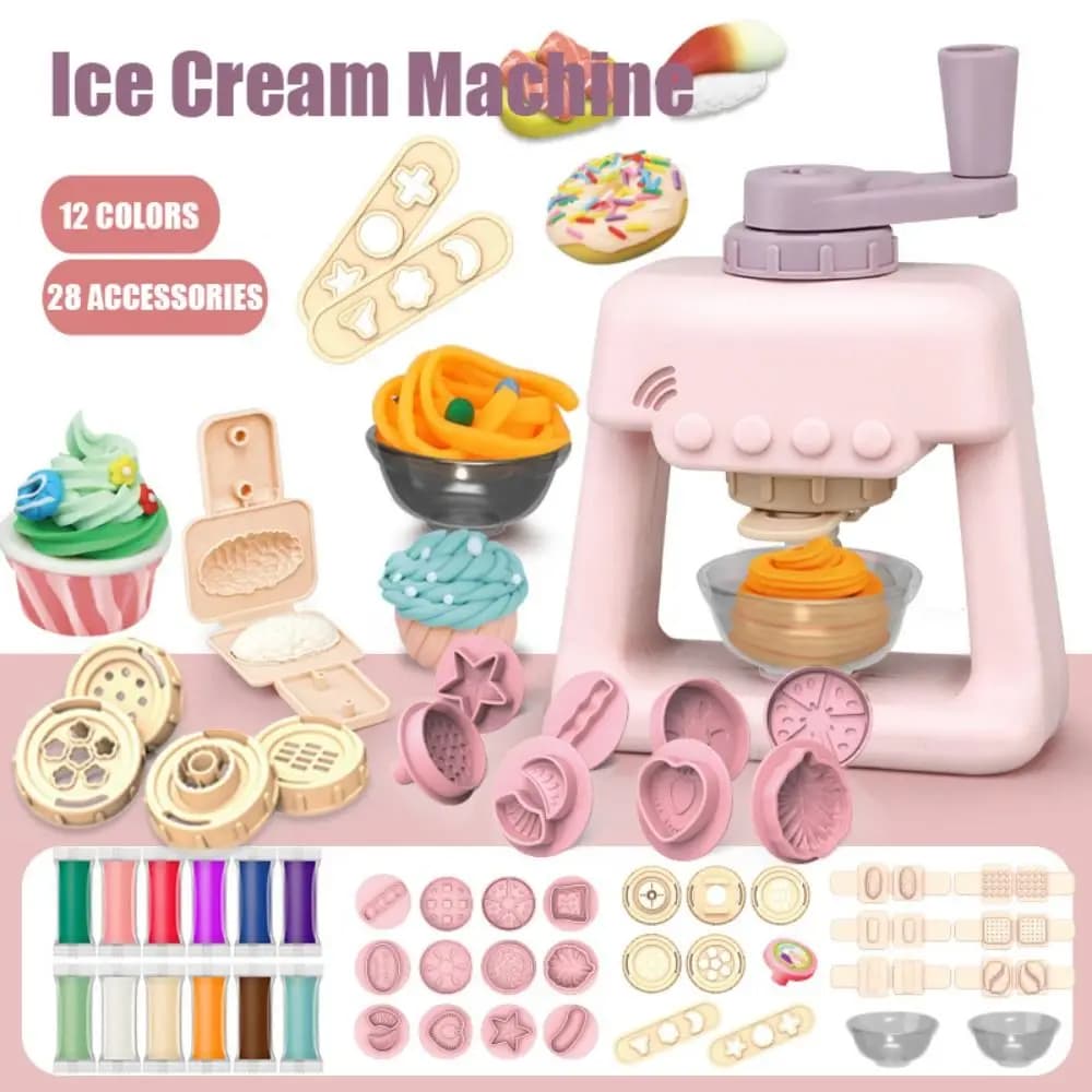 Macchina per Gelato e Pasta in Argilla Colorata per Bambini, Simulatore di Cucina, Mini Hamburger
