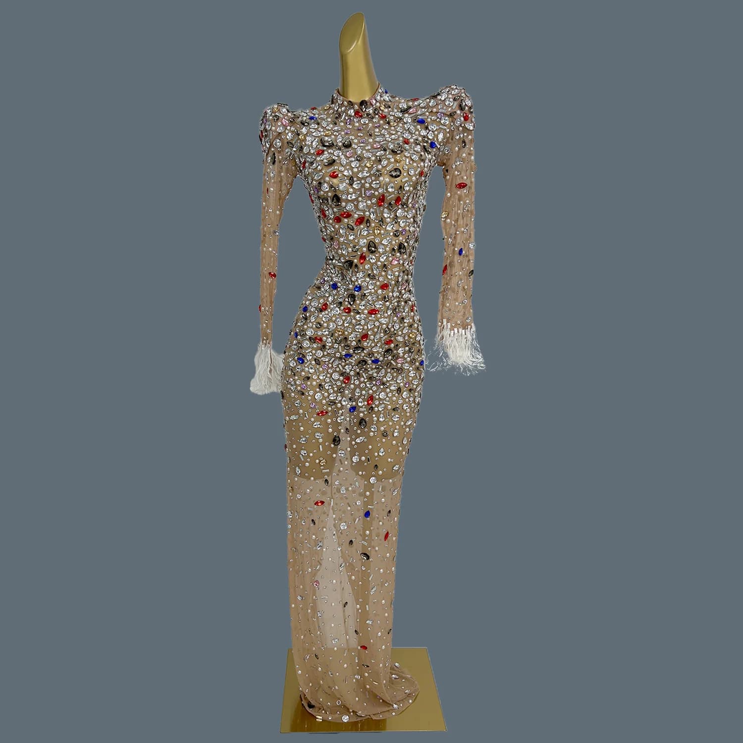 Women Luxury Sparkly Crystals Ball Dress High-quality Sexy Mesh Elegant Evening Dress Birthday Party Queen Tight Long Dress Puer
