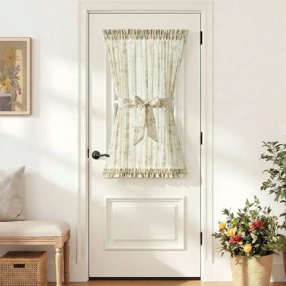 Tenda a pannello singolo floreale per porta alla francese, decorazione rustica, in lino filtrante la luce, con fiocco per porta in vetro o patio, 40 pollici