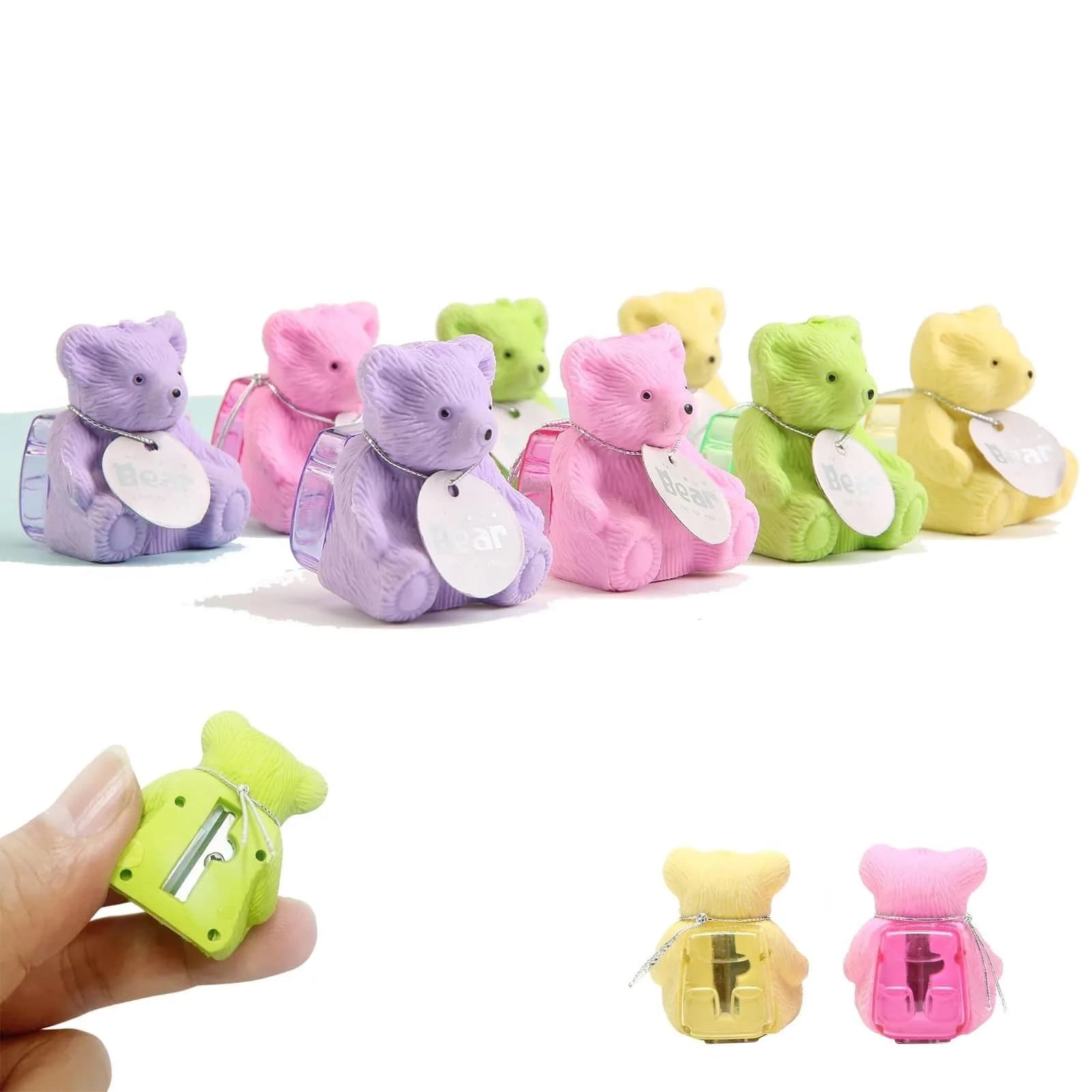 Kawaii Cute Bear Backpack Erasers with Pencil Sharpener Desk Pets Fun Animal School Supplies for Kids