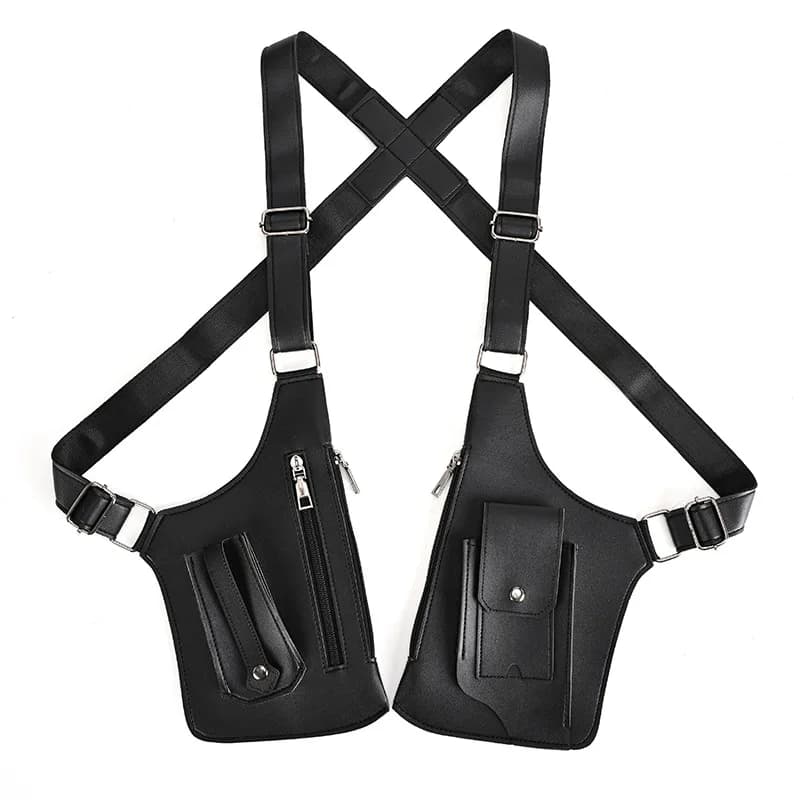 HOMEFISH Double Shoulder Strap Tactical Fishing Bag Waterproof PU Multi-Pocket Outdoor Anti-Theft Crossbody Bag Multi-Purpose