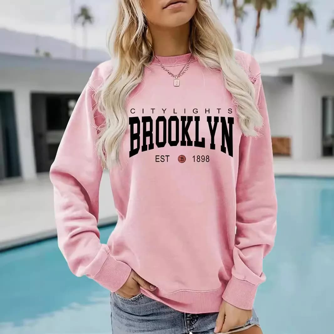 Felpa pullover stampata BROOKLYW a maniche lunghe casual da donna autunno e inverno e felpe con cappuccio