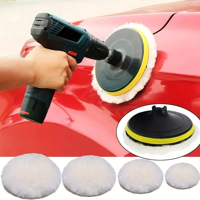 Set per lucidatura e ceratura per auto da 4 pollici, set per la cura dei veicoli, ruota per lucidare la bellezza dell'auto, tampone per ceratura, resistente all'usura e durevole