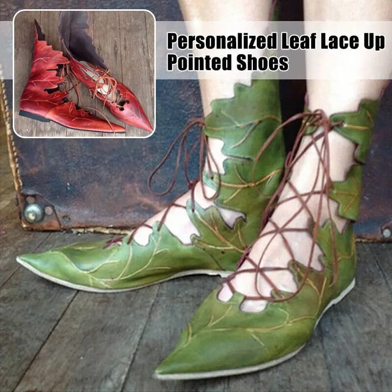 Stivali da donna con lacci Stivali da fata pixie con foglie Scarpe da festival nella foresta Stivali da strega elfo gotico Stivali con foglie di spirito dell'albero Scarpe da donna