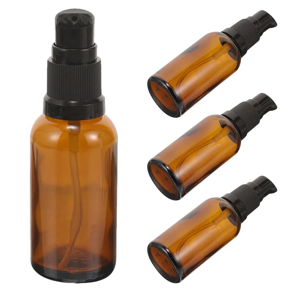 4 flaconi spray ricaricabili color ambra da 30 ml, dispenser per oli essenziali in vetro con pompa, contenitori da viaggio per siero