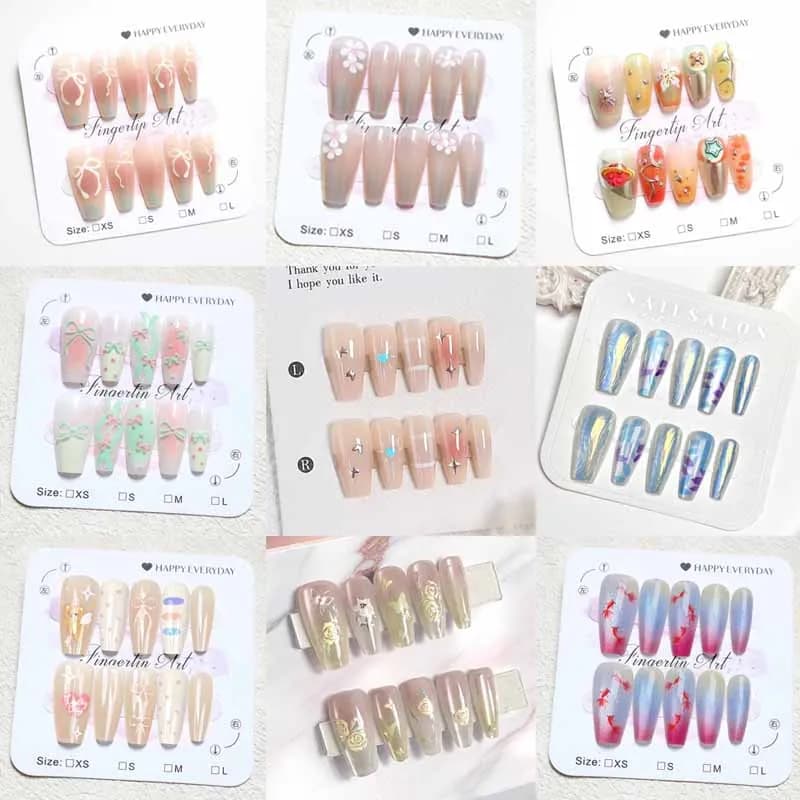 10 pieces woman style French petal relief 3D high-end with cat eyes Pless on nail plates Aurora flower nails fake nail art